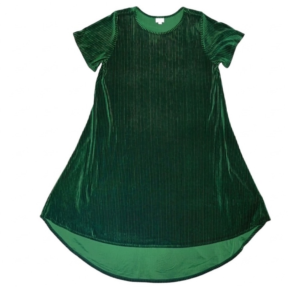 LuLaRoe Womens Dress Carly Size 3XL Elegant Green Velvet Velour Ribbed Holiday